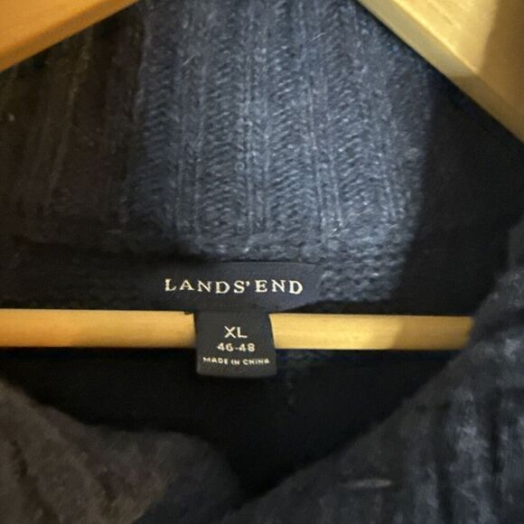 Lands' End Wool Blend Sweater Mens XL Button Mock Neck Blue Old‎ Money Preppy - Picture 3 of 7